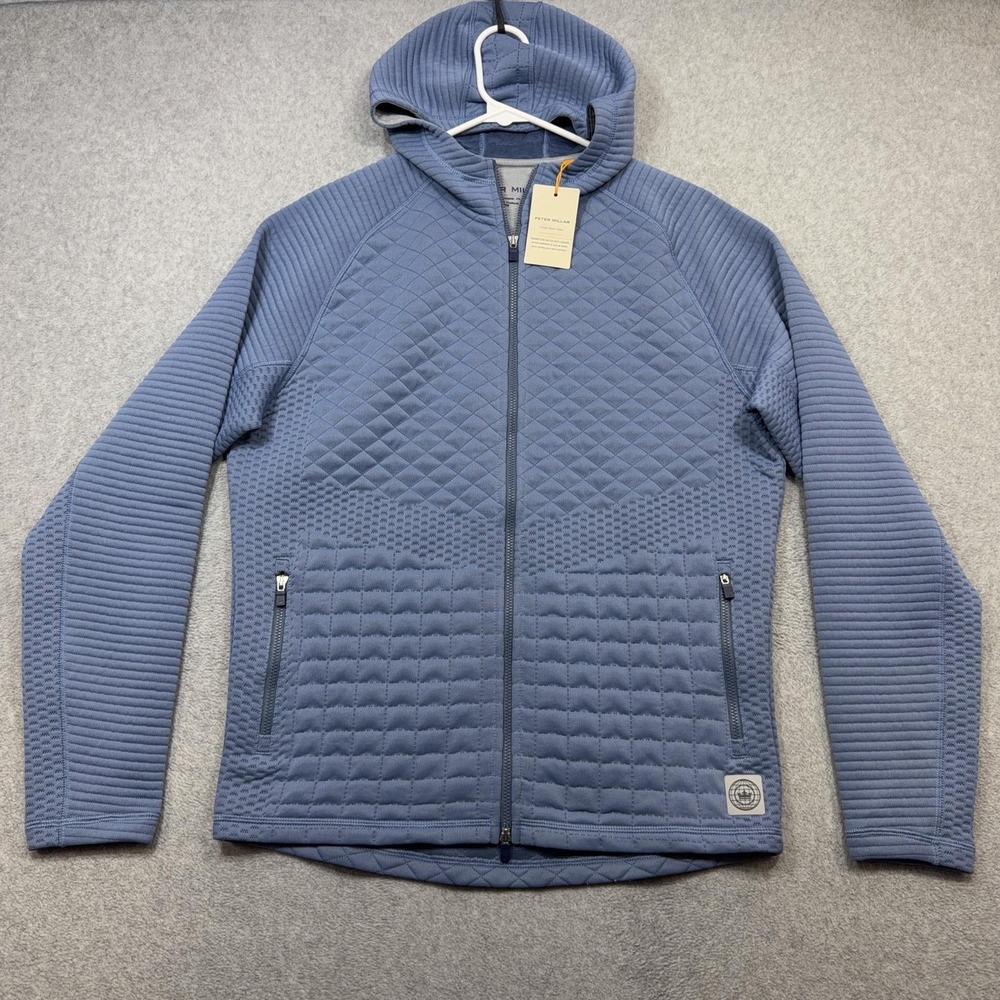 Peter Millar Orion Performance Quilted Hoodie Men Small Blue Golf Zip Jacket